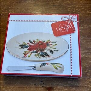 Lenox Cardinal Cheese Plate and Spreader Set - Red and Green new in box!